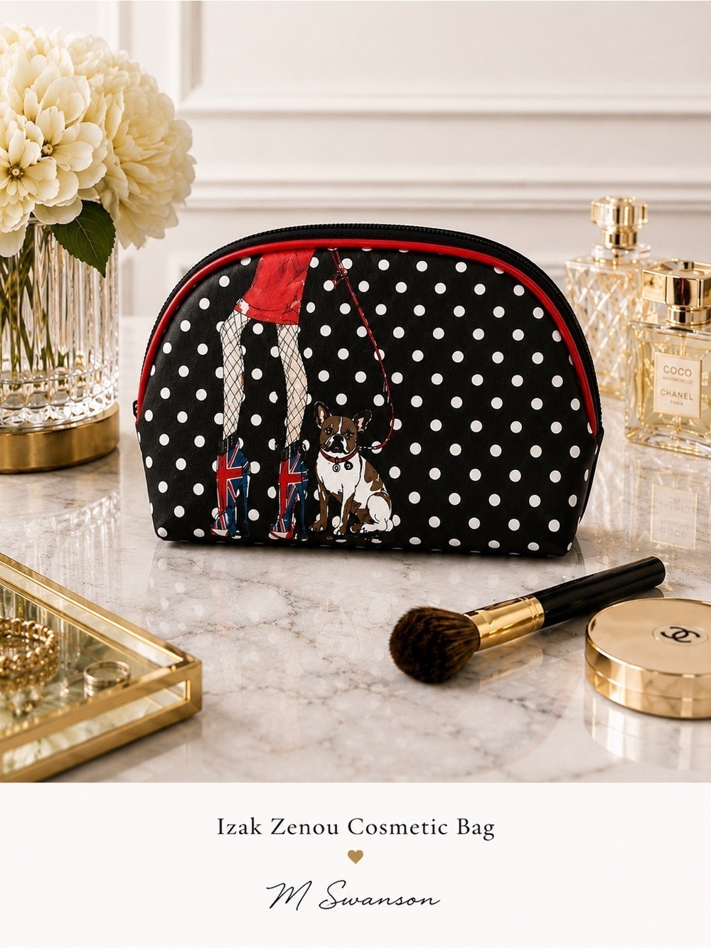 Izak Zenou New York UK Boots Girl Polka Dot Cosmetic Makeup Bag